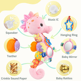 LIGHTDESIRE Seahorse Rattle Sound image featuring soft jingles to encourage grasping.