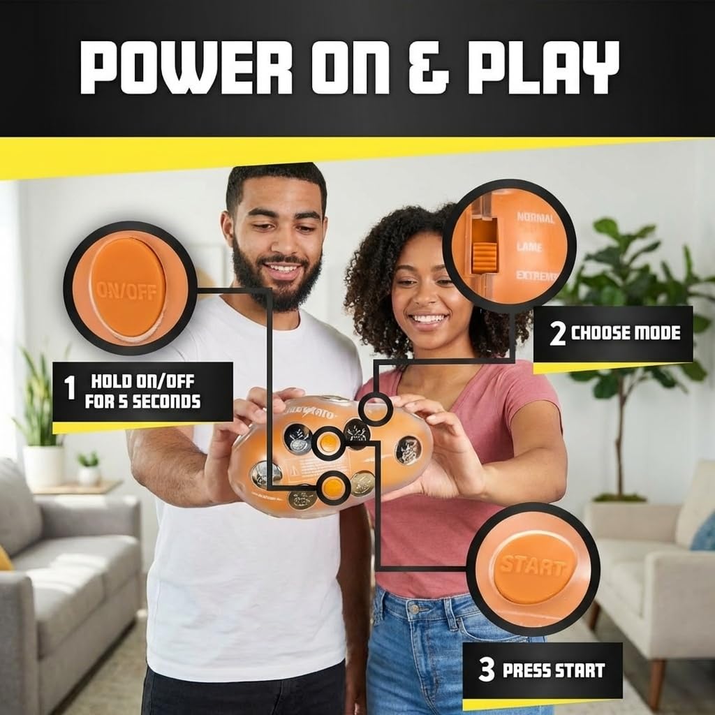 Shocktato device switched on with mode selection for varied party challenges.