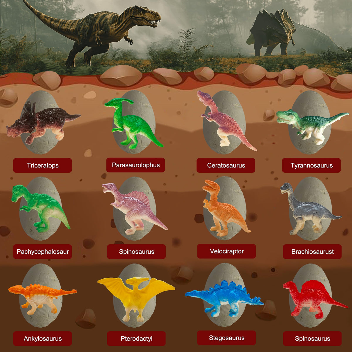 LIHBCAIYI Dino Eggs Dig Kit 12 brushes-chisels for precise digging and discovery.