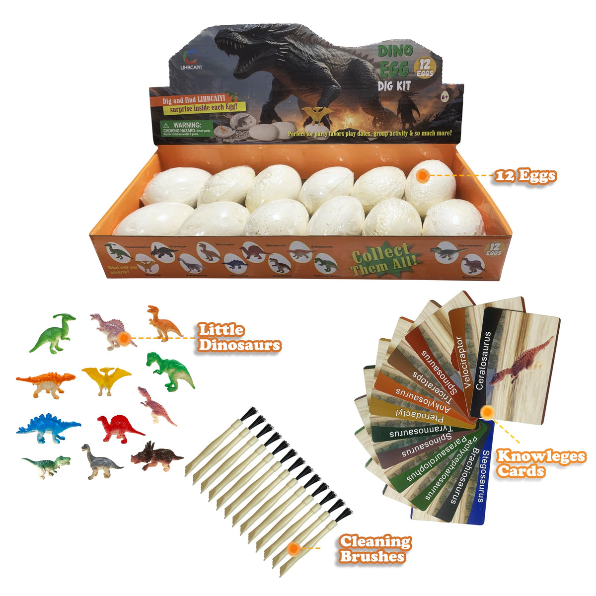 LIHBCAIYI Dino Eggs Dig Kit dinosaur-illustrations boost context for imaginative exploration.