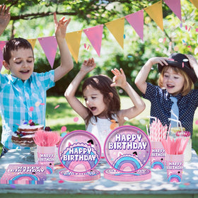 Likuyve dollhouse birthday cups; matching colors to boost party cohesion and minimize spills.