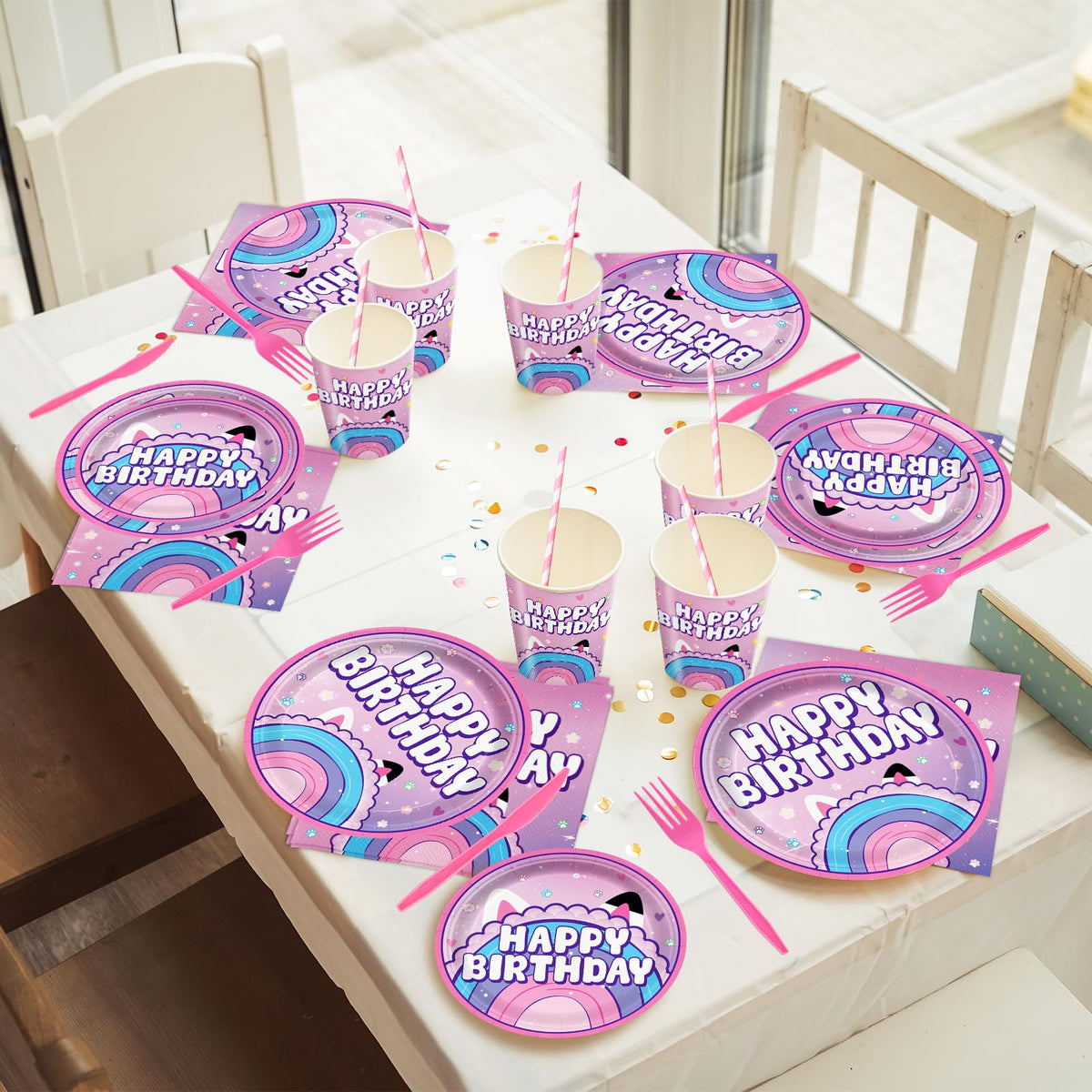 Likuyve dollhouse birthday straws; extra-long sipping options reduce spills during play.