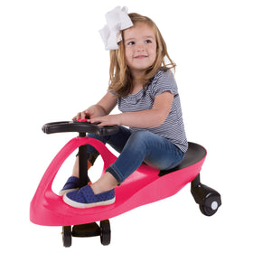 Lil' Rider Wiggle Car hot pink, compact dimensions for versatile play spaces.