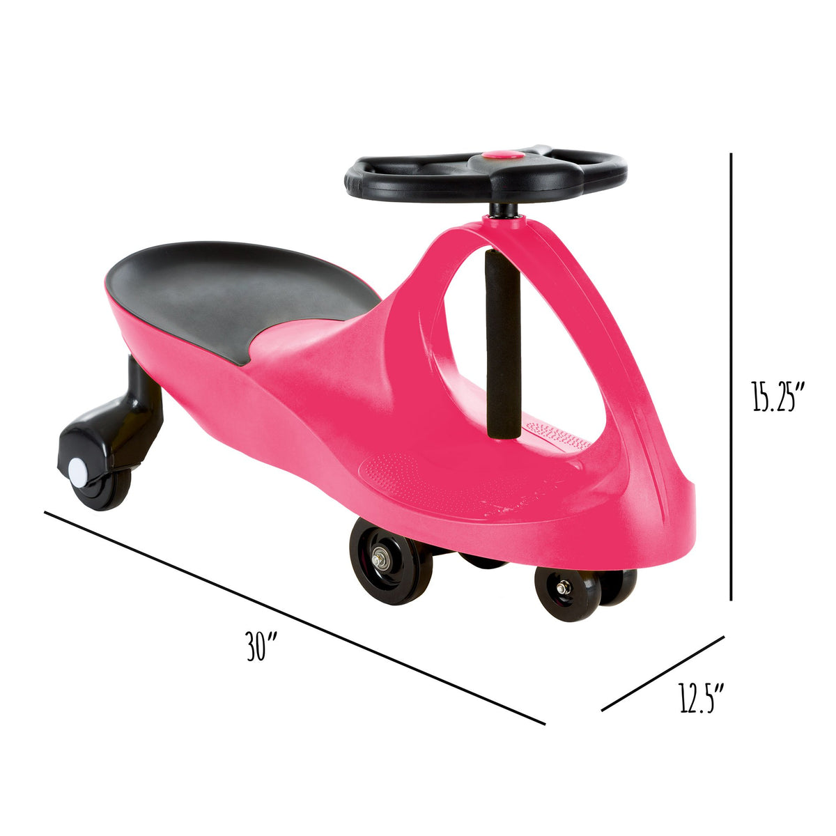 Lil' Rider Wiggle Car hot pink front view, indoor outdoor adventures.