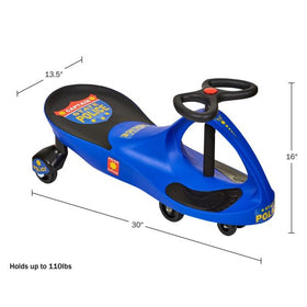 Lil' Rider Wiggle Car in police blue, compact dimensions for space planning