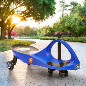 Lil' Rider Wiggle Car in police blue, side view for independent steering practice