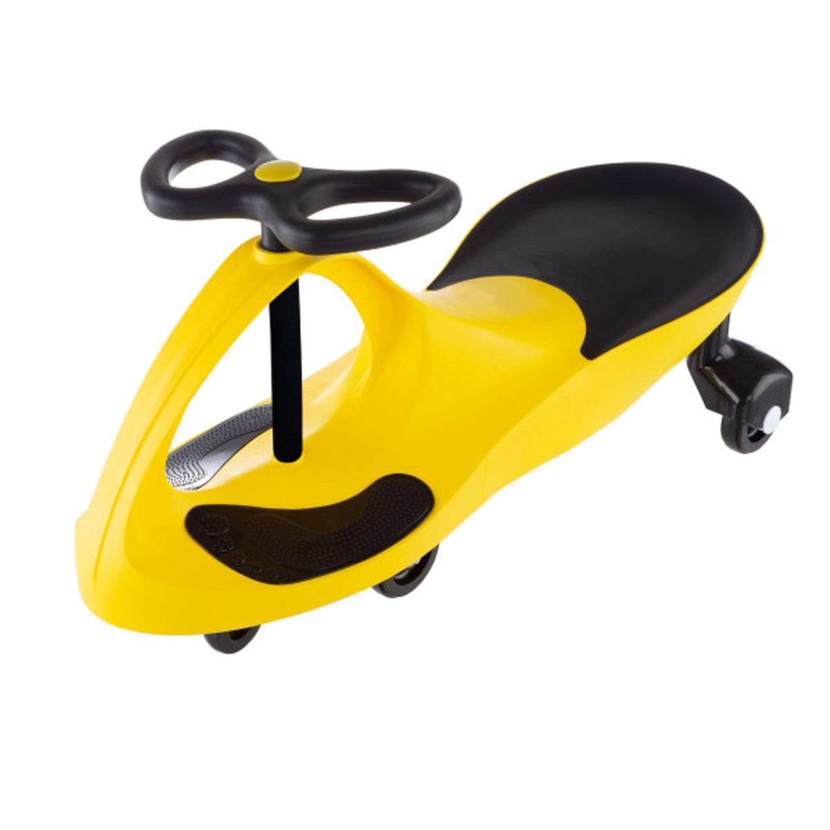 Lil' Rider Wiggle Car yellow front view: battery-free ride promotes active play and balance