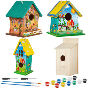 Liliful 4-pack birdhouse kit packaging showing a complete DIY set for family crafting and fun
