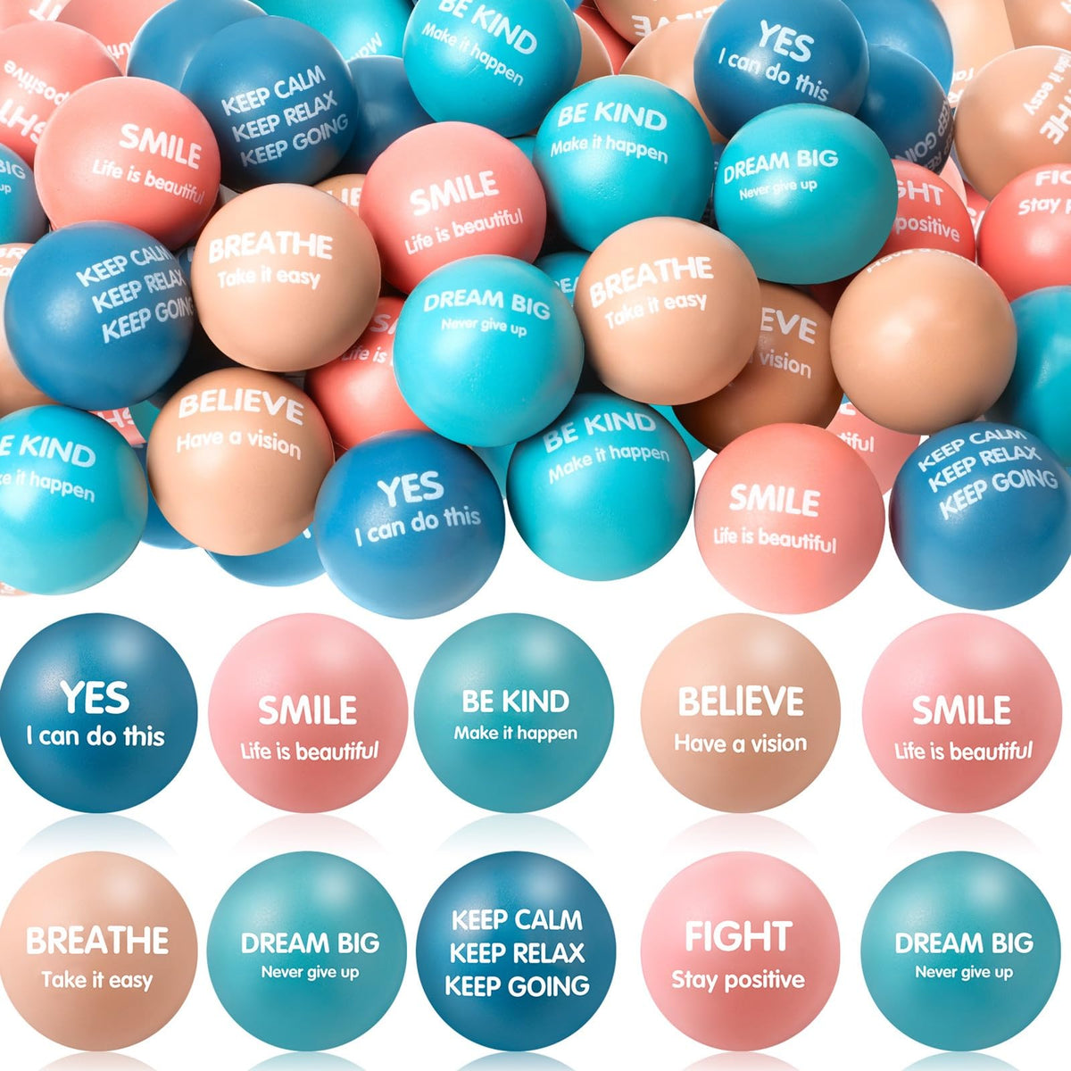 Liliful 48-piece motivational stress balls in four colors for shared stress relief
