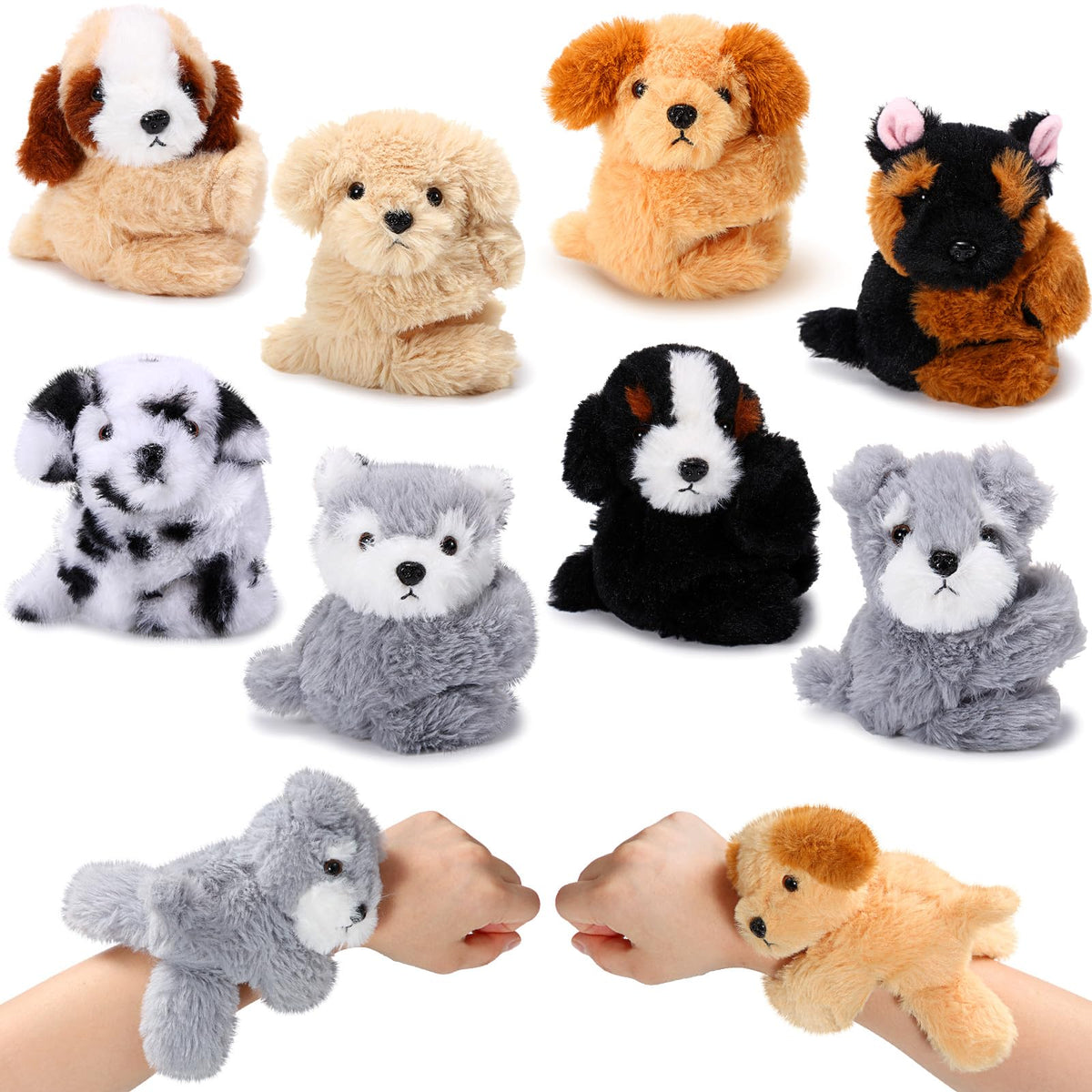Liliful 8-pack dog slap bracelets 8-inch, comfy wearable toy for kids wrists; ideal classroom rewards.