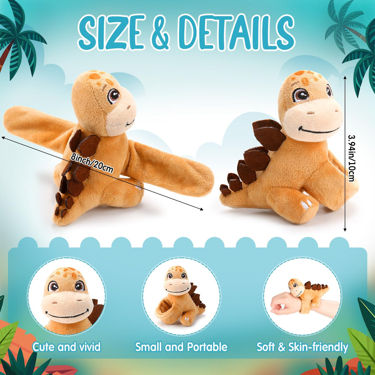 Liliful 8-inch red dinosaur plush bracelet ready for birthdays and classroom activities