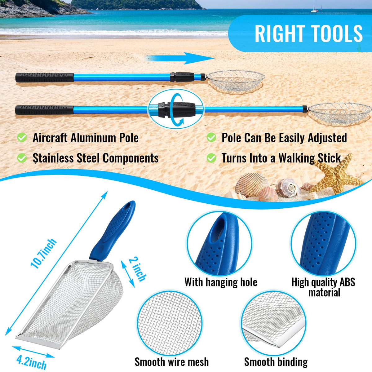 Liliful beach sand scoop 10.7 x 4 x 2 inches for fast sand filtering.
