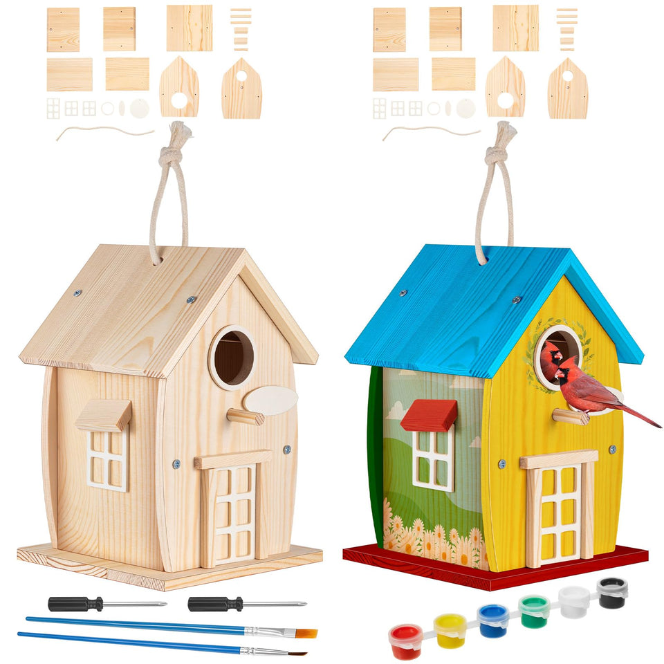 Liliful bird house kit pine wood base ready for outdoor display and painting.
