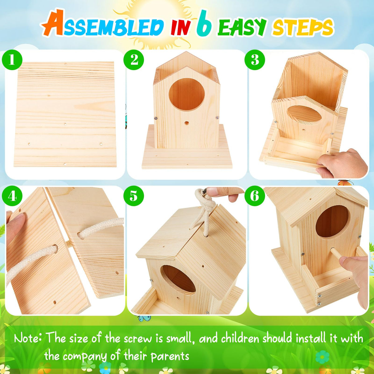 Liliful birdhouse kit hanging rope supports outdoor display