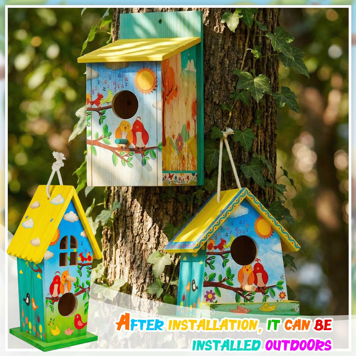 Liliful birdhouse rope-hanging detail makes outdoor mounting easy