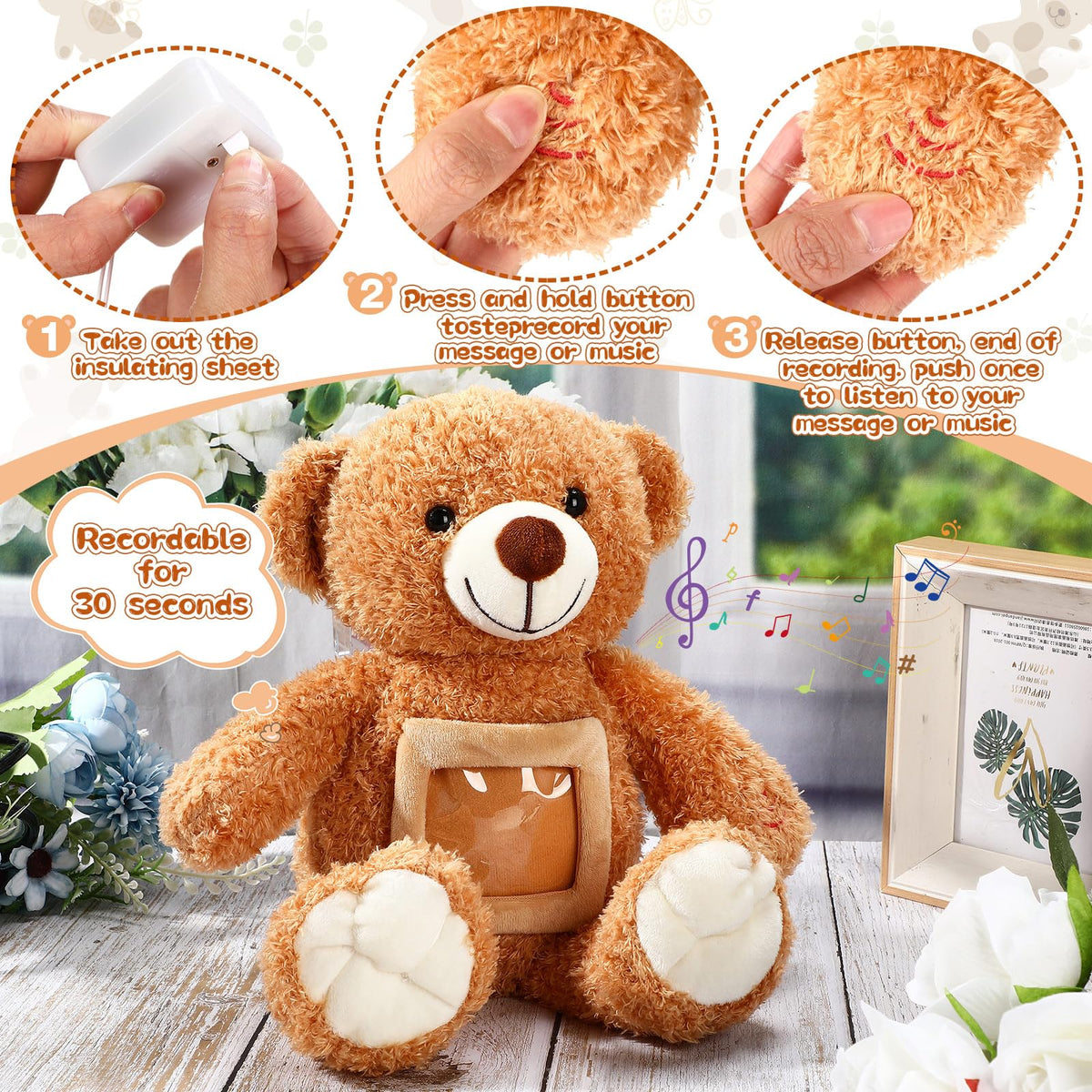 Liliful custom operation recorder bear; captures personal memories up to 30 seconds.