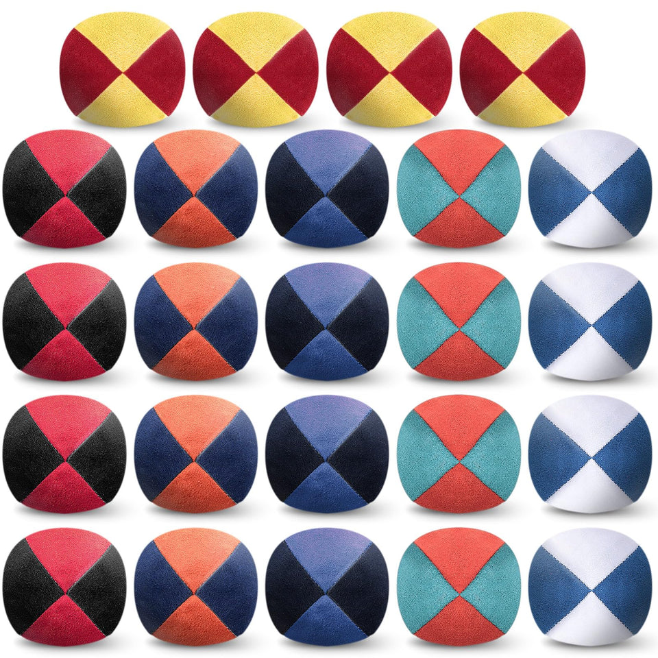 Liliful footbag 24-pack in soft suede fabric, ideal for indoor play