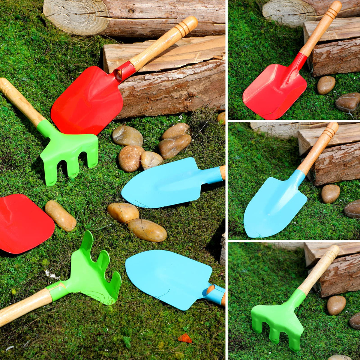 Liliful green tote bag keeps tools organized during garden play and cleanup.