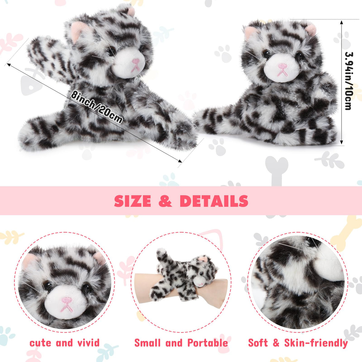 Liliful kittens plush wrist bracelets in 8-inch size for kids, comfy to wear during celebrations.