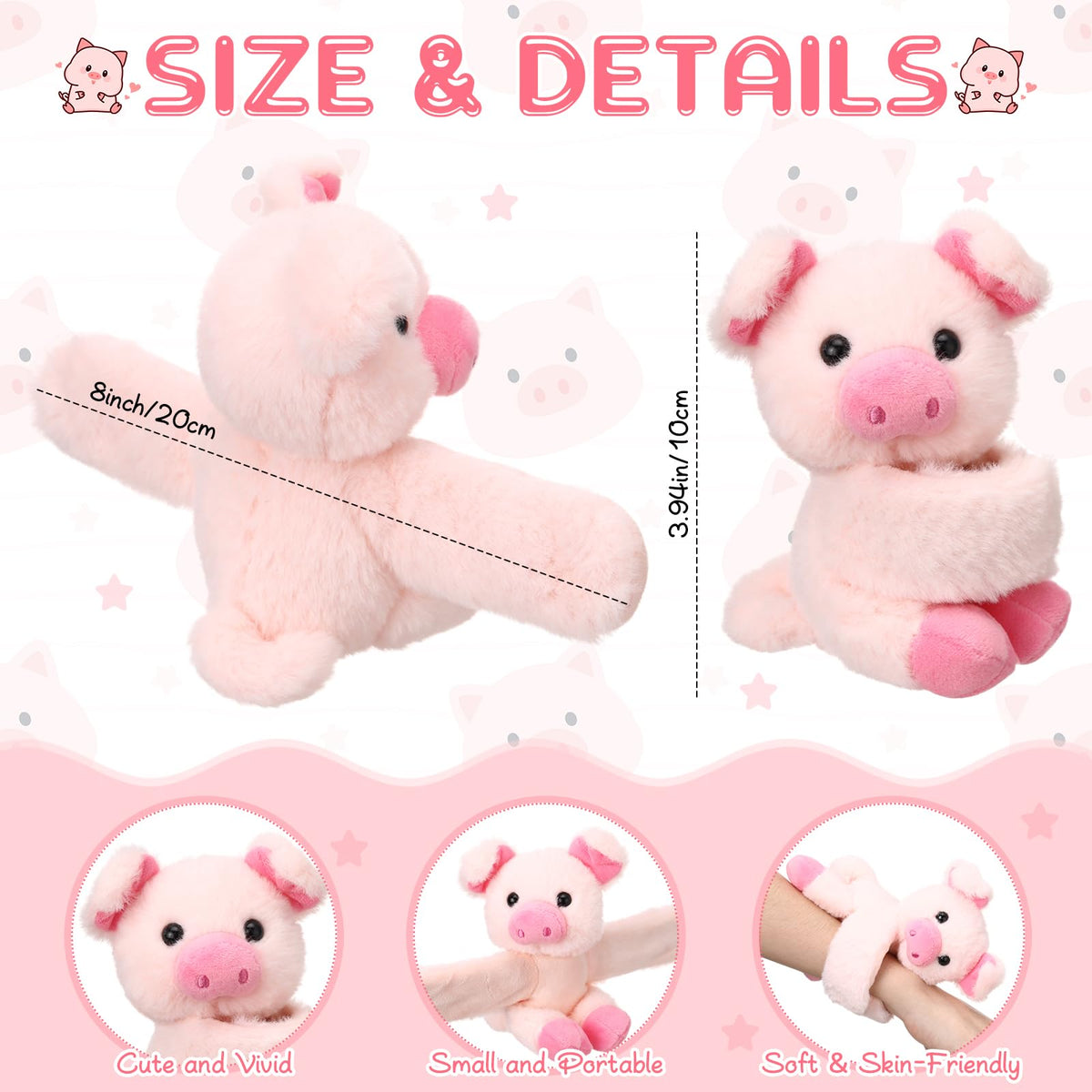 Liliful plush pig slap bracelet worn comfortably by kids