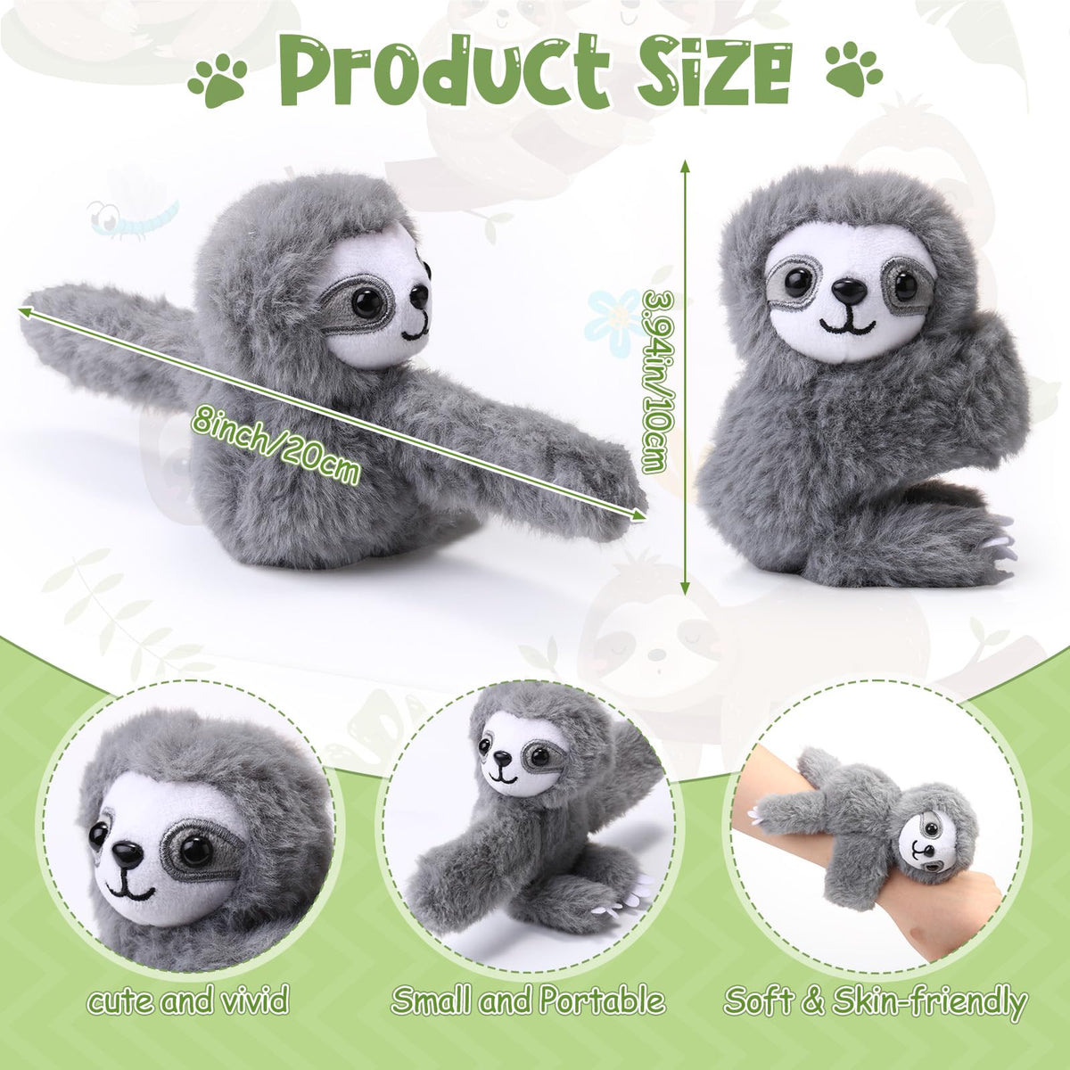 Liliful sloth slap bracelet in multi colors, ideal party favors for children.