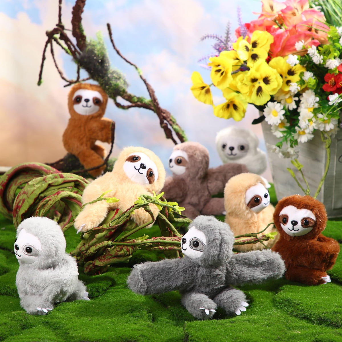 Liliful soft plush sloth bracelet on wrist, great Birthday gift idea.