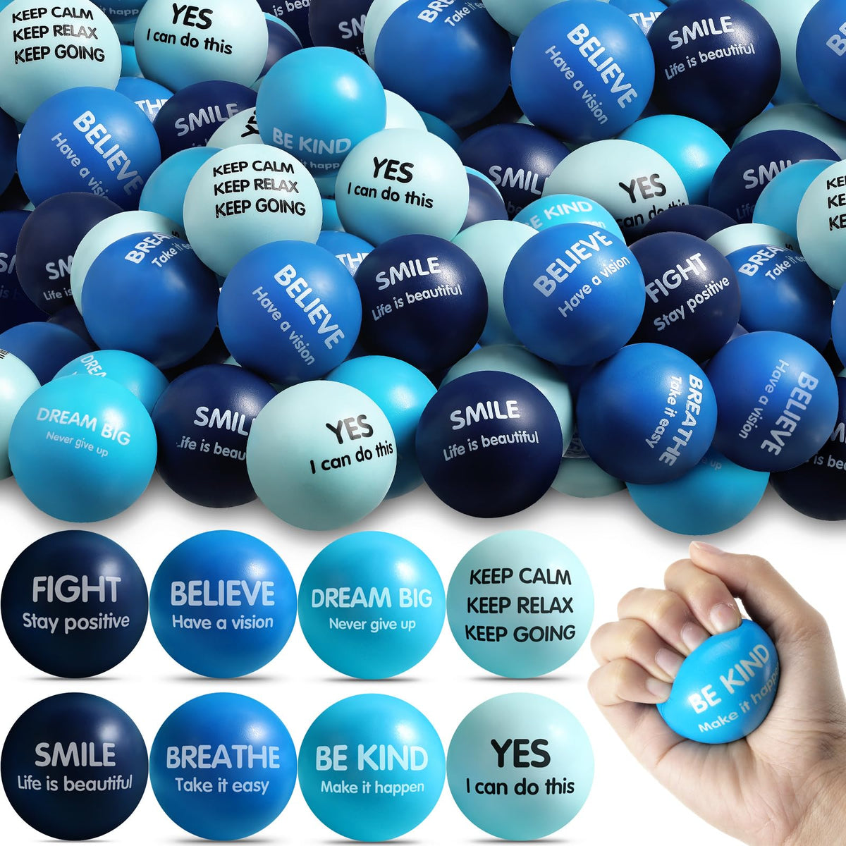 Liliful blue stress ball with inspirational quotes for motivation and focus