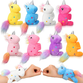 Liliful unicorn plush slap bracelet, 8-inch on wrist for playful kids' fun.