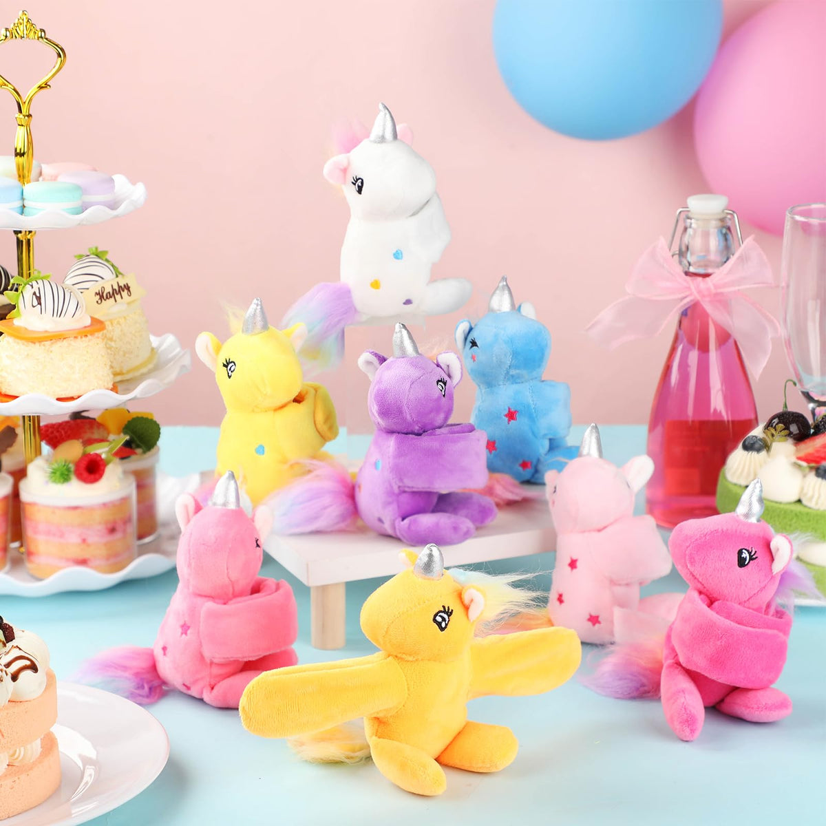 Liliful unicorn plush slap bracelet attaches to backpacks for outings.