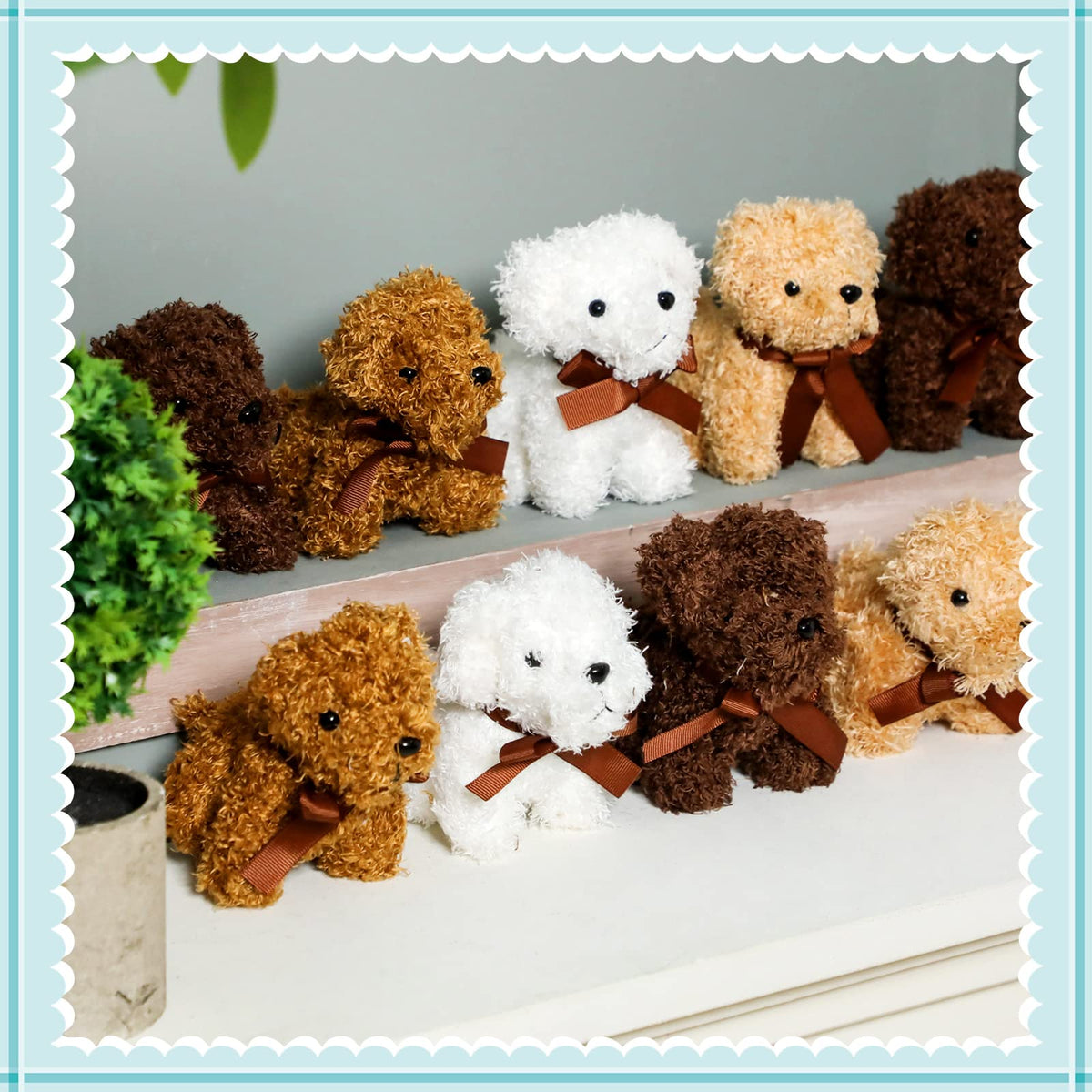 Liliful Valentines mini plush dog light brown bow, gentle on hands.