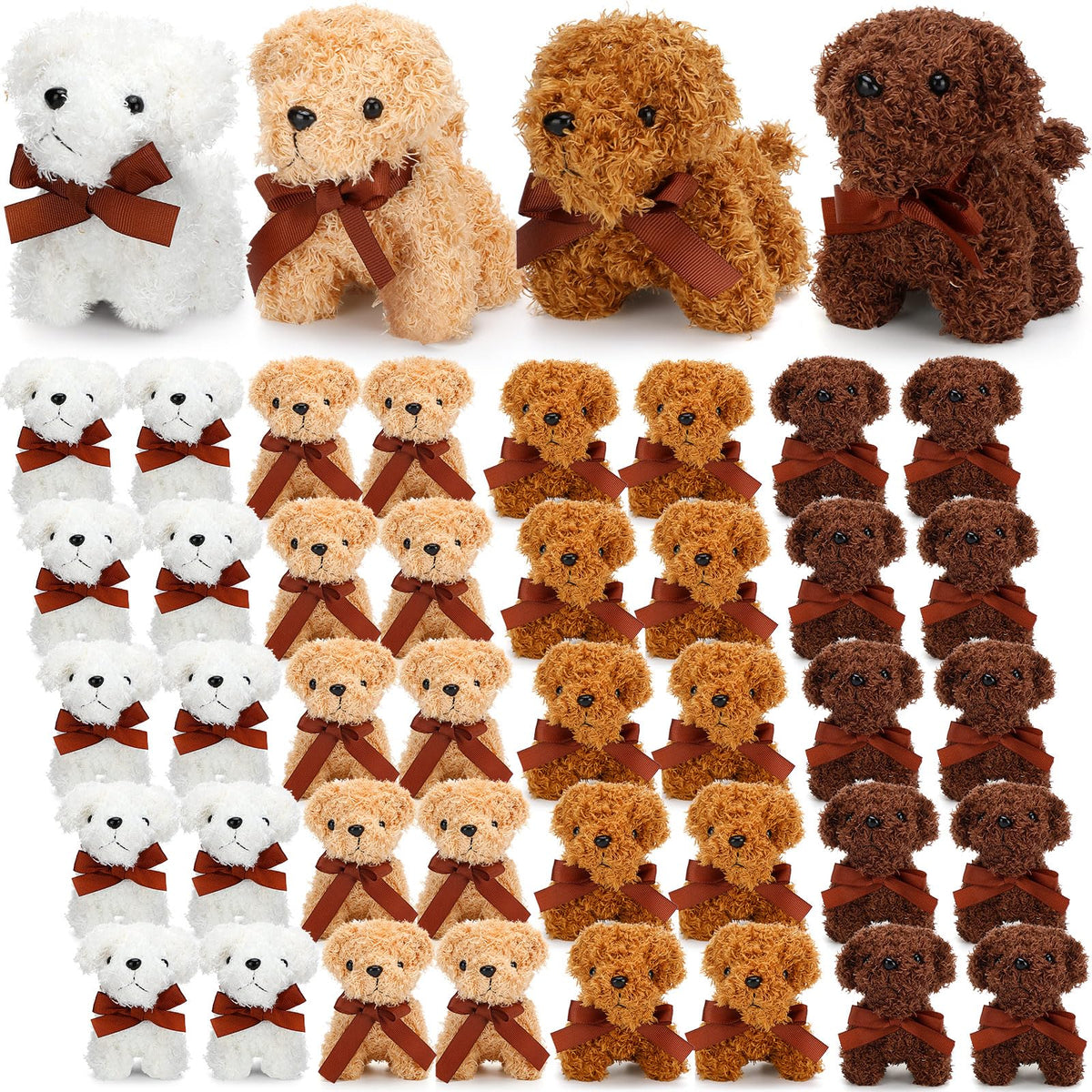 Liliful Valentines mini plush dog white bow front view, kid-friendly and cute.