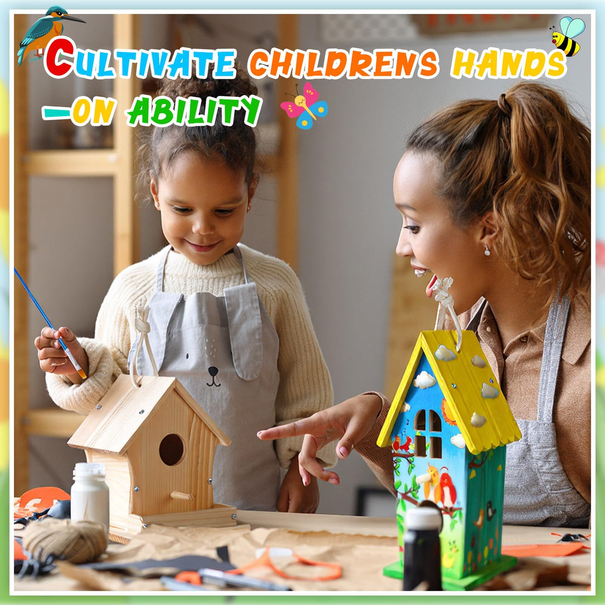 Liliful wooden birdhouse closeup reveals durable wood and a textured, craft-ready finish