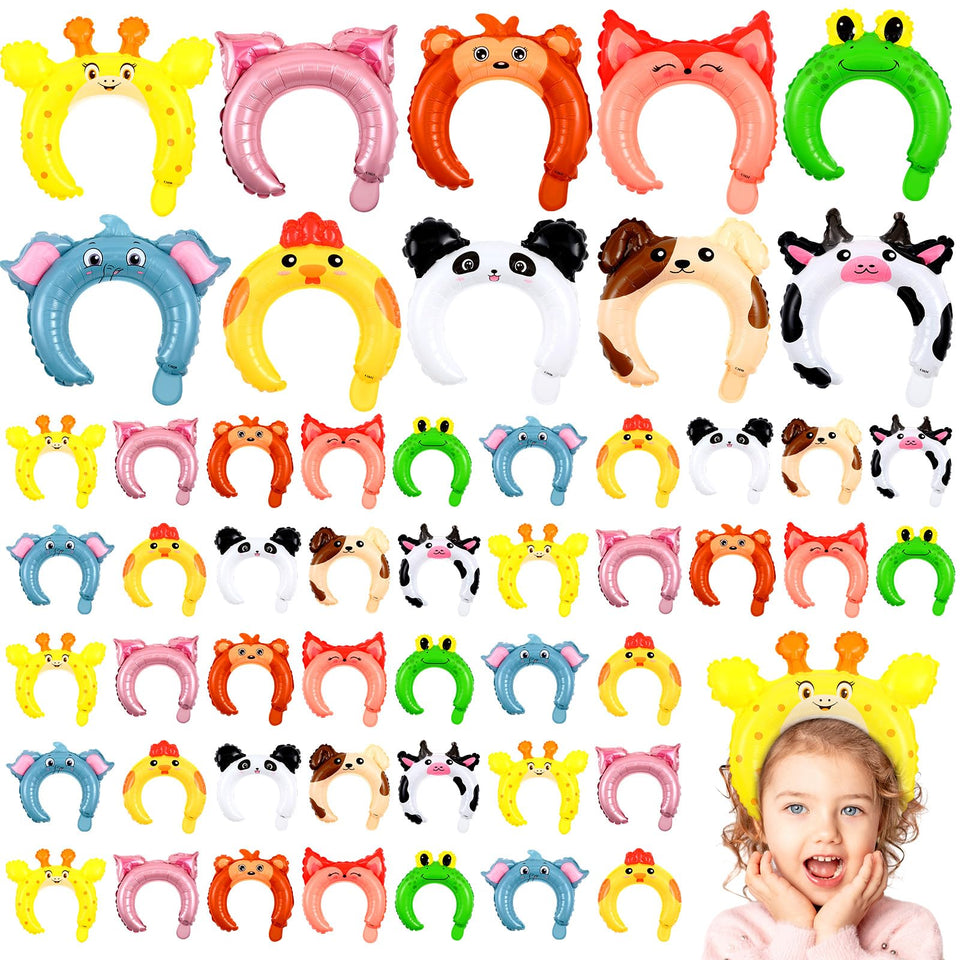 Liliful zoo animal inflatable headbands with pump for quick party setup.