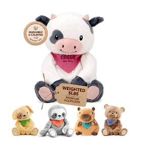 Lilly's Love Cassie the Cow front view weighted plush for calm and focus.