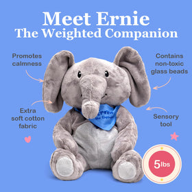 Ernie elephant weighted plush by Lilly's Love with removable insert for easy cleaning
