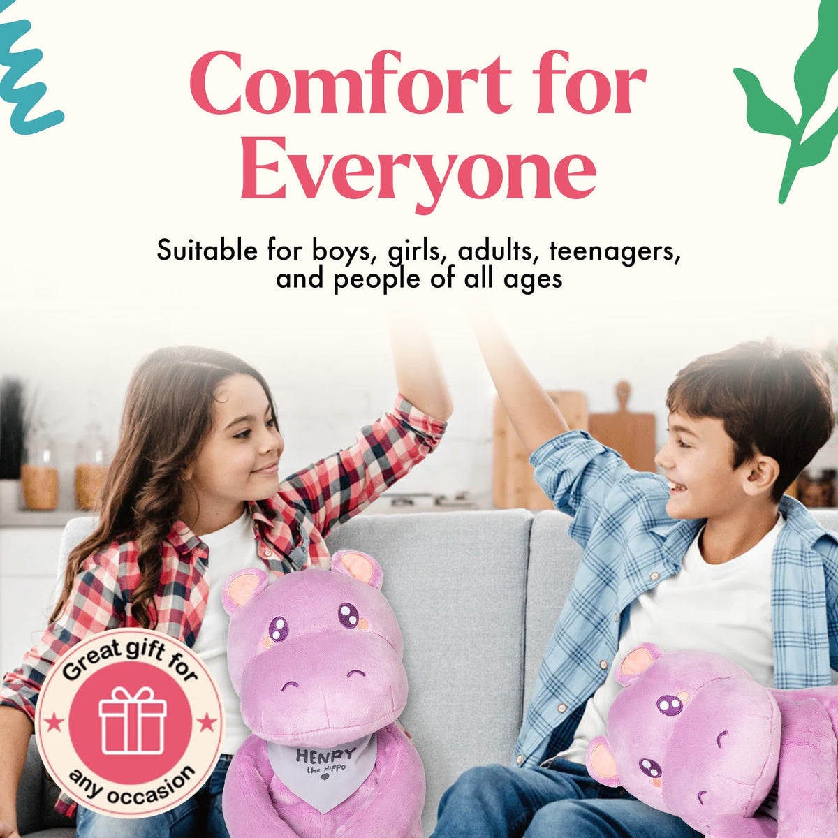 Henry the Hippo weighted plush soft fabric closeup for cozy sensory comfort.