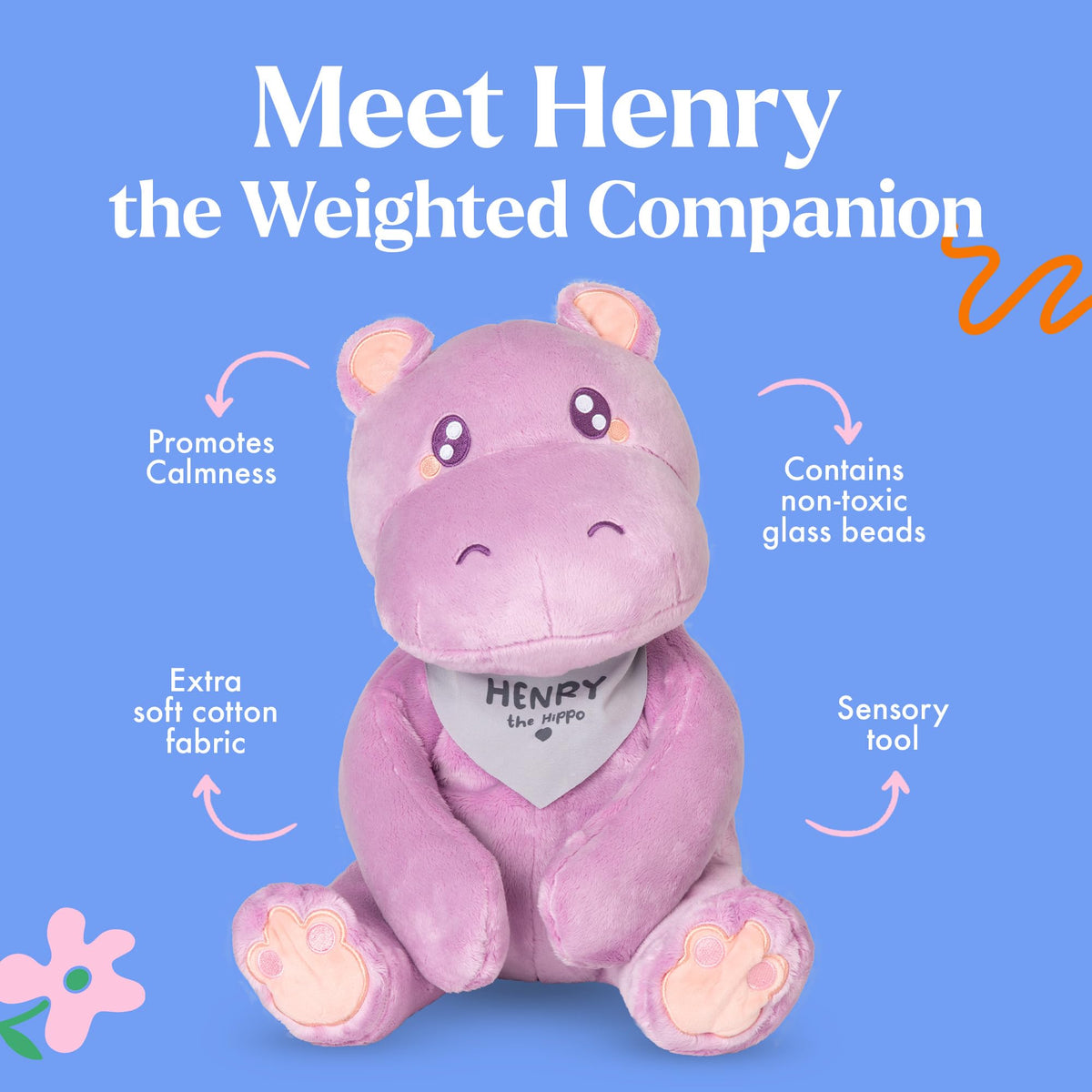 Henry the Hippo weighted plush removable insert detail enabling easy washing.