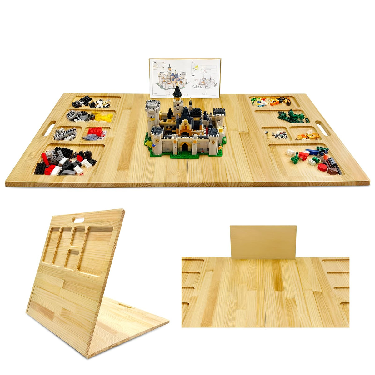 LILXIU baseplate table with storage trays for organized brick sorting and easy access