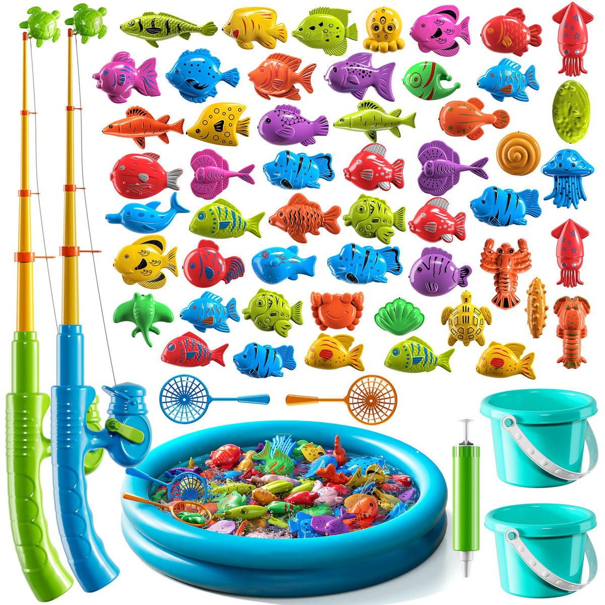 LILYBUDS magnetic fishing game pool setup—23-inch pool for interactive family water play