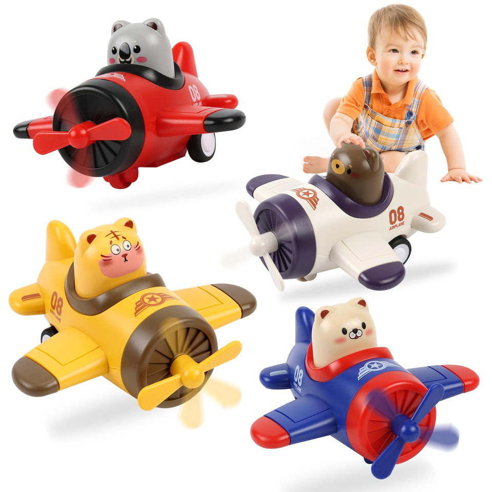 Lilycass airplane toy cars four-pack for toddlers boosting motor skills during push play