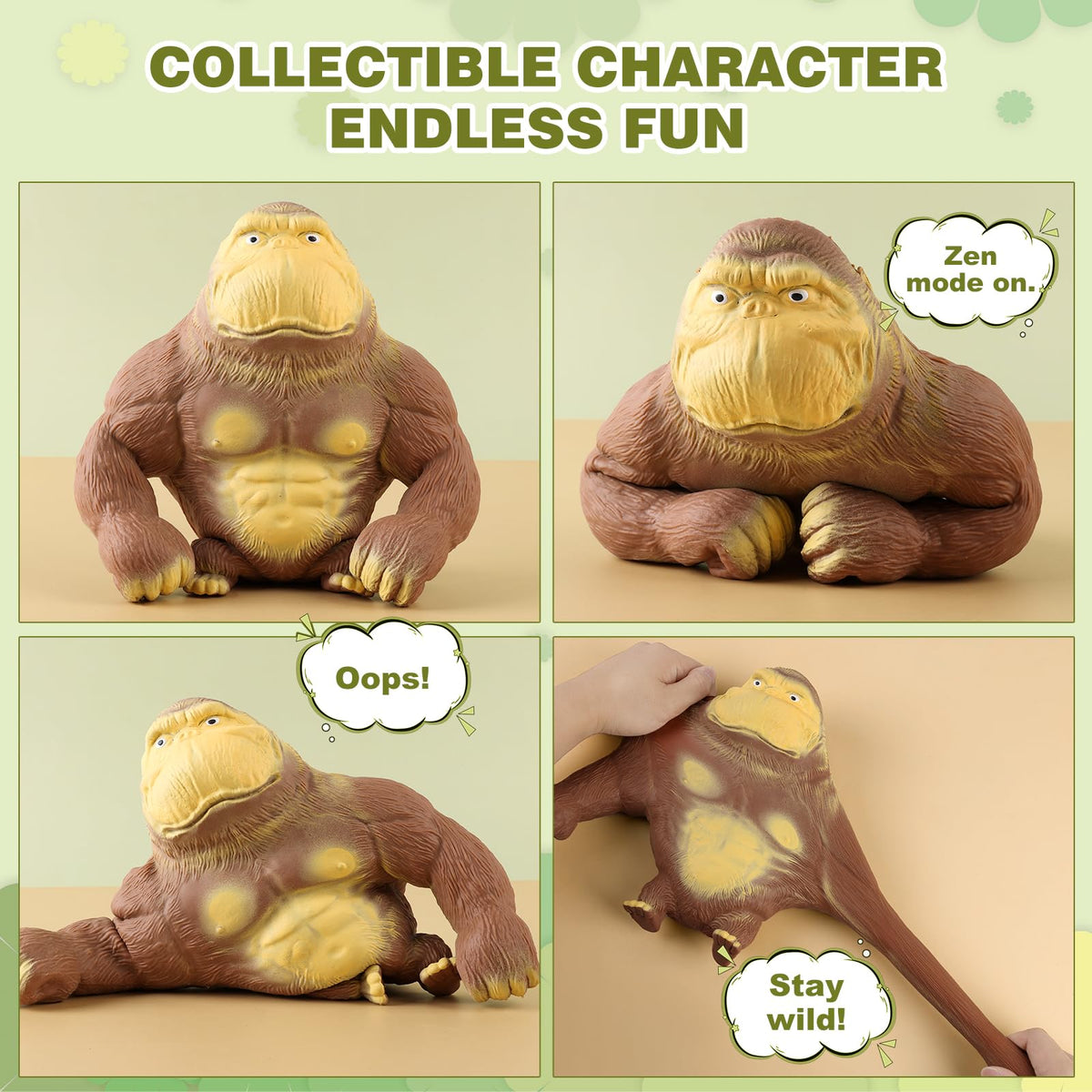 Lilycass Gorilla Squishy interior quartz sand provides dense tactile feedback.