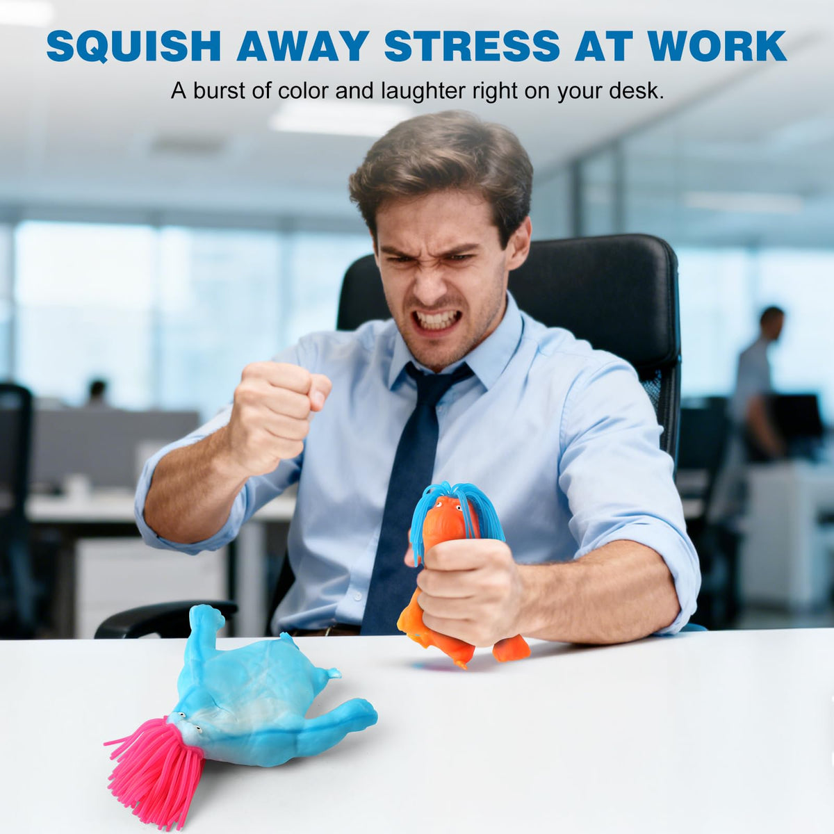 Lilycass Weird Hair Gorilla Stretchy Toy orange-blue color energizes mood during breaks.