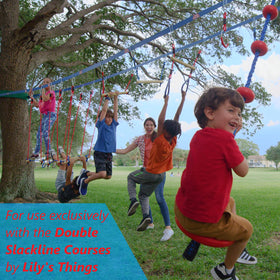 Lily's Things Rickety Bridge attachment compatible with double slackline courses for enhanced backyard play.