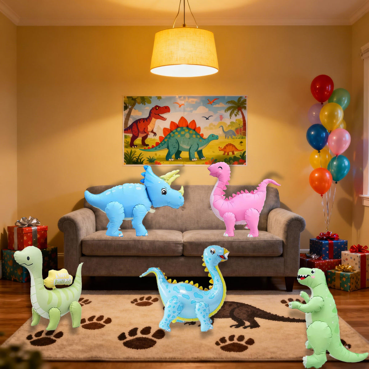 LilyZheng 3D Triceratops balloon brings color to birthday displays.