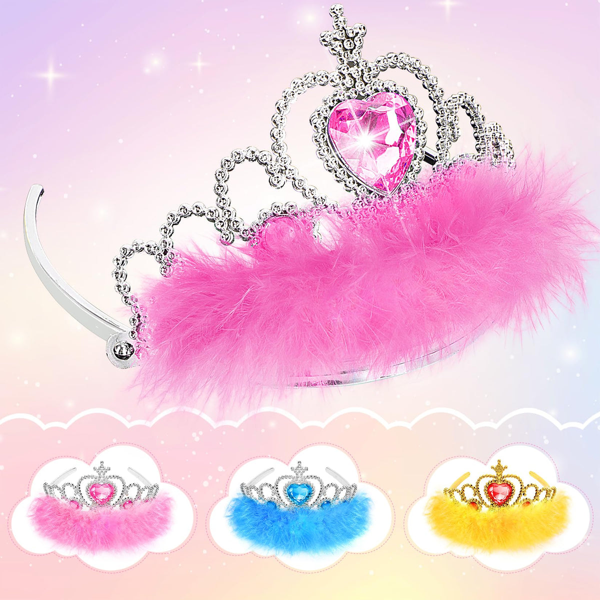 LIMIROLER princess crown with bright feathers for imaginative royal play