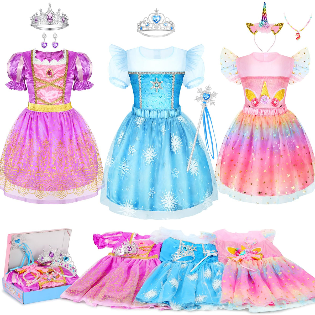 LIMIROLER Rainbow Princess Top for versatile pretend play and mix-and-match outfits.