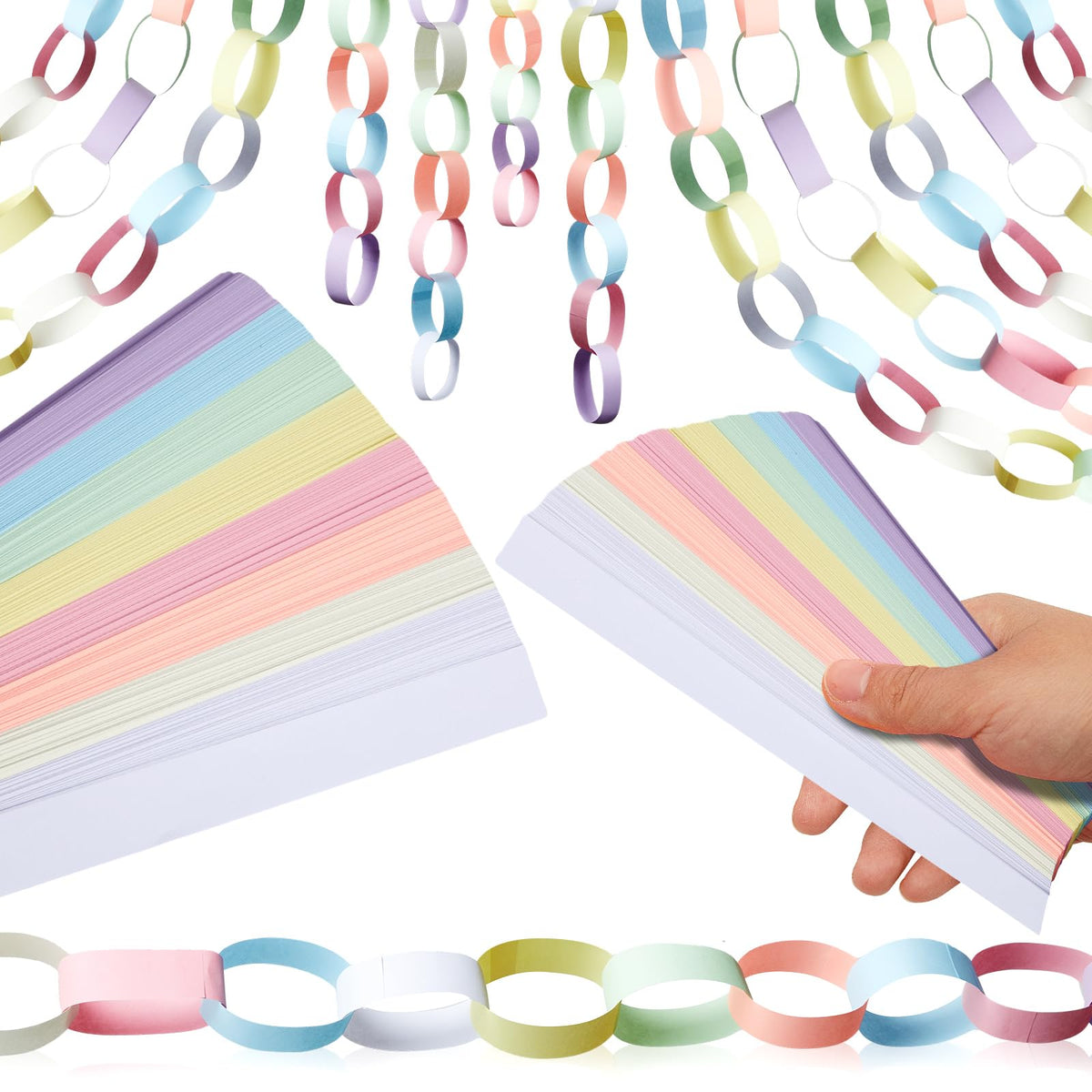 Lincia 600-sheet macaron paper chain strips for quick colorful banners