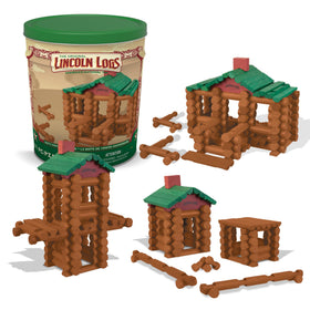 Lincoln Logs 100th Anniversary Tin with maple wood pieces for imaginative play.