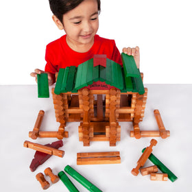 Lincoln Logs 111 maple wood pieces connect easily for durable, creative builds.