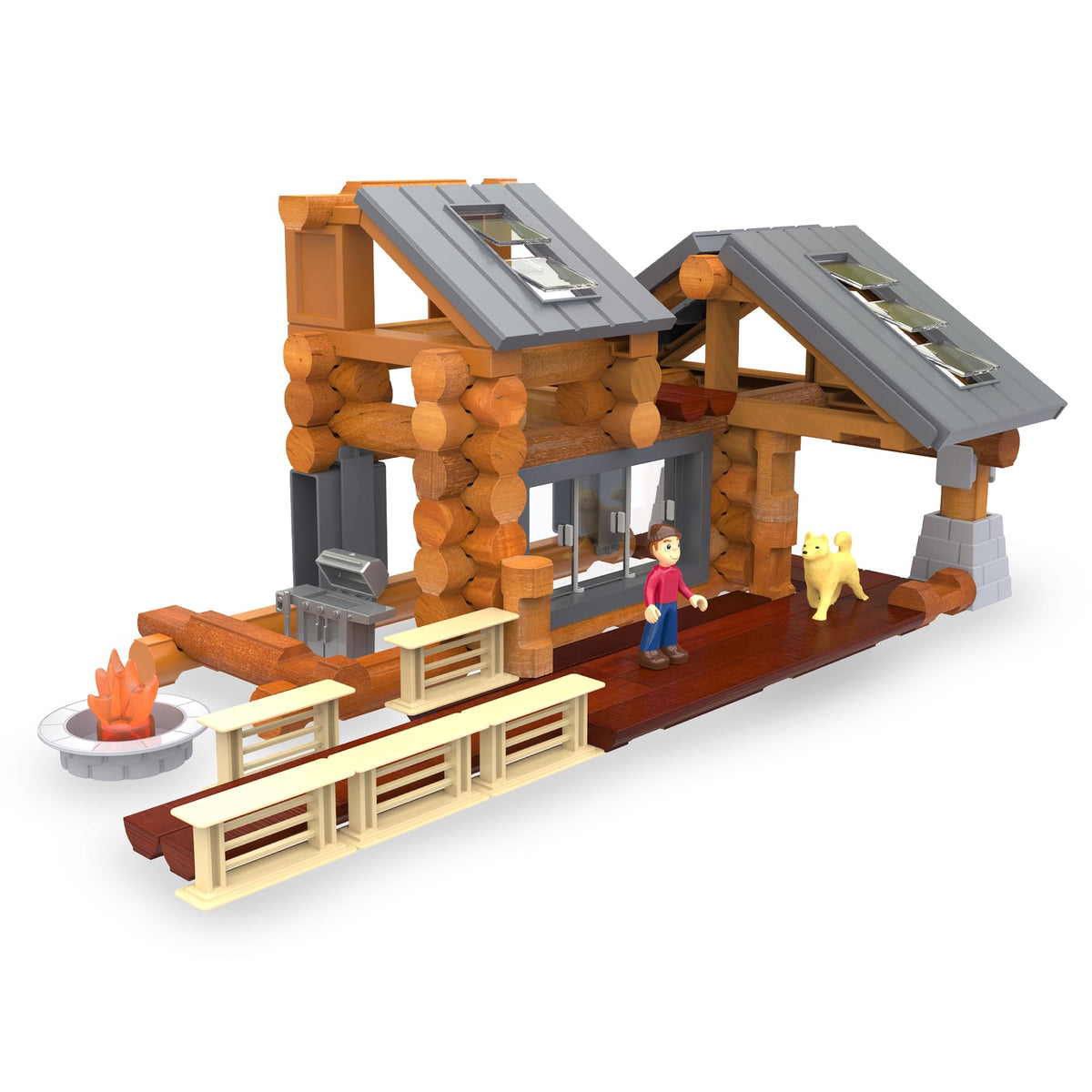 Lincoln Logs Beechwood Retreat with working windows lets in pretend morning light.
